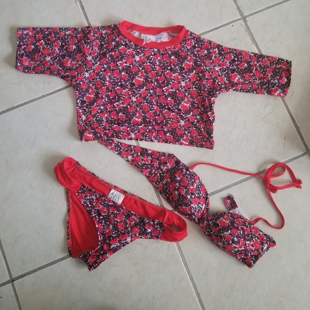 3 Piece Bathing Suit Swim Rasguard Bikini SET